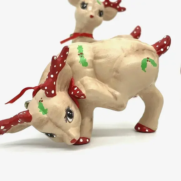 KIMPLE Christmas‎ Reindeer Sleigh Figurines Bells 5 Piece Set Vintage 1989